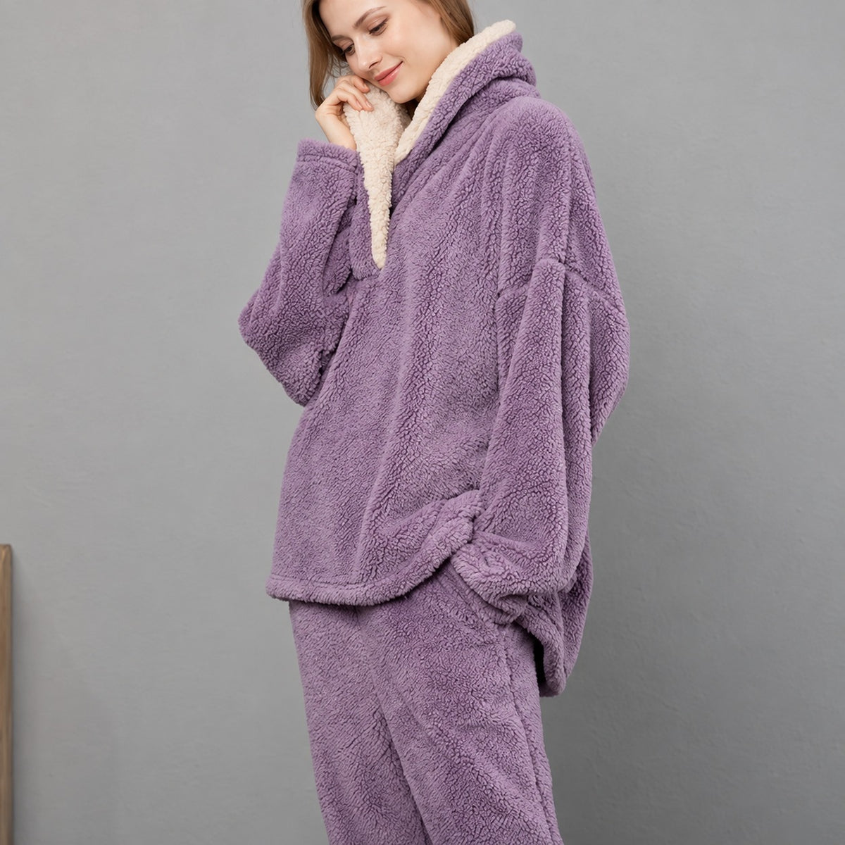 Conjunto de roupas de dormir feminino com blusa com capuz e calças