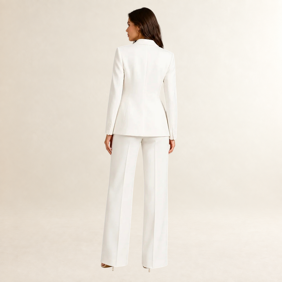 Conjunto de terno feminino blazer ajustado e calças de perna larga