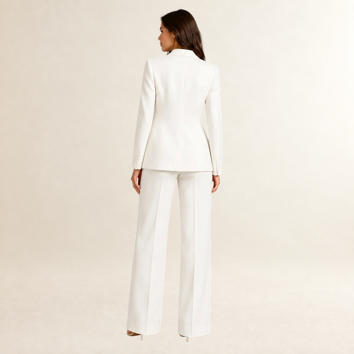 Conjunto de terno feminino blazer ajustado e calças de perna larga