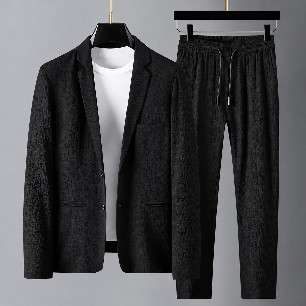 Conjunto de terno masculino blazer e calças com cordão ajuste casual