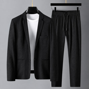 Conjunto de terno masculino blazer e calças com cordão ajuste casual