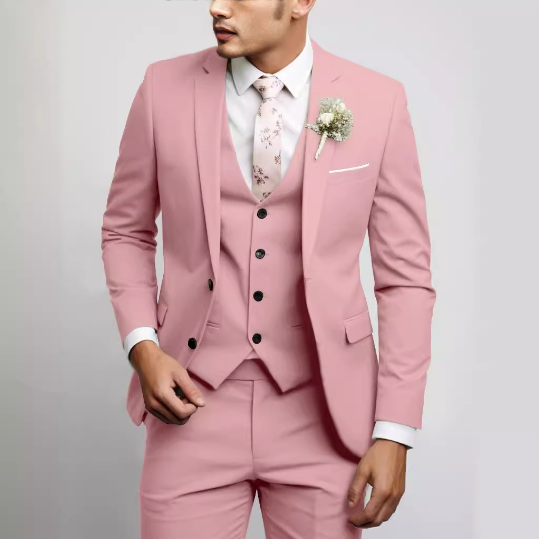 Conjunto de terno masculino com colete - paletó slim, semicurto e calças riscas