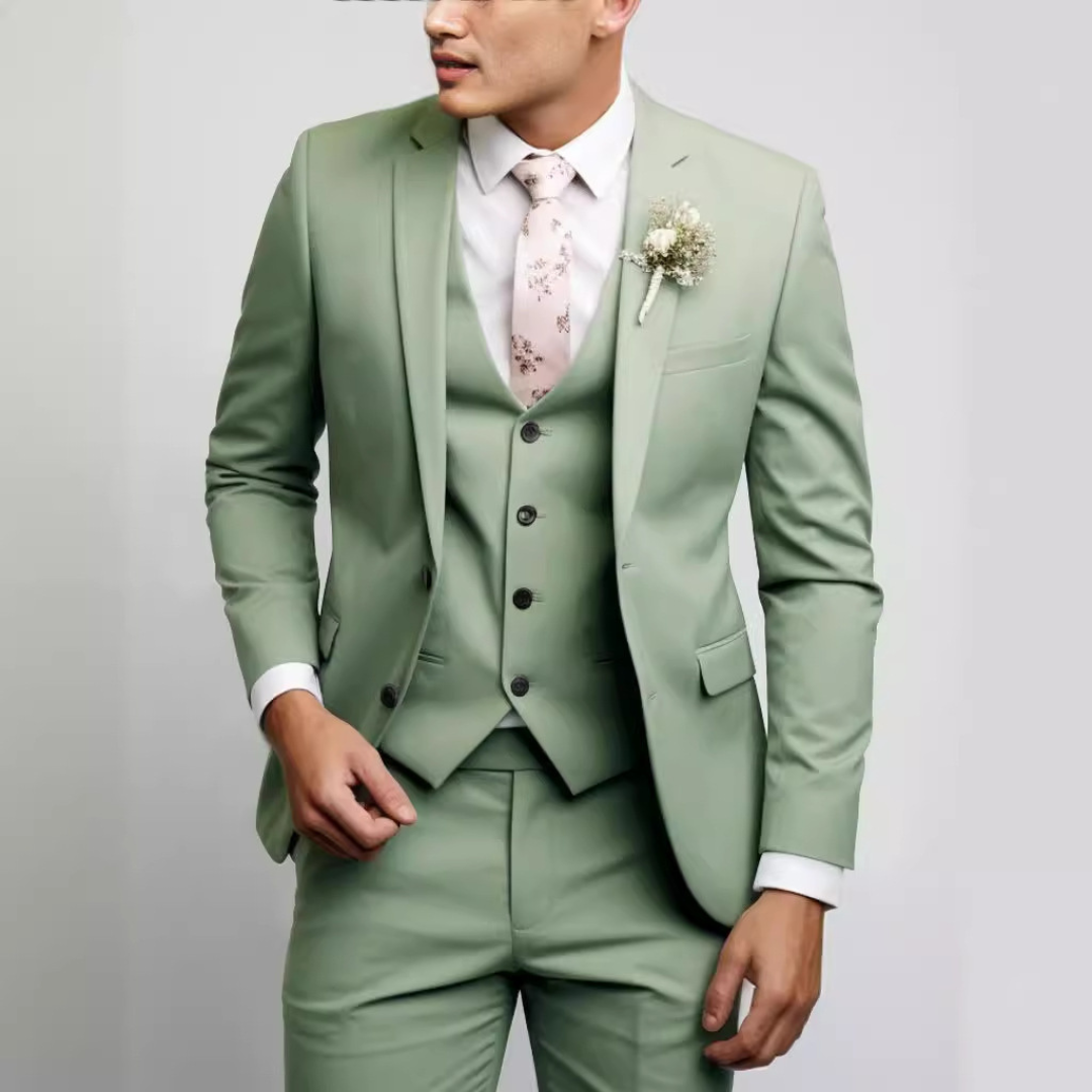 Conjunto de terno masculino com colete - paletó slim, semicurto e calças riscas