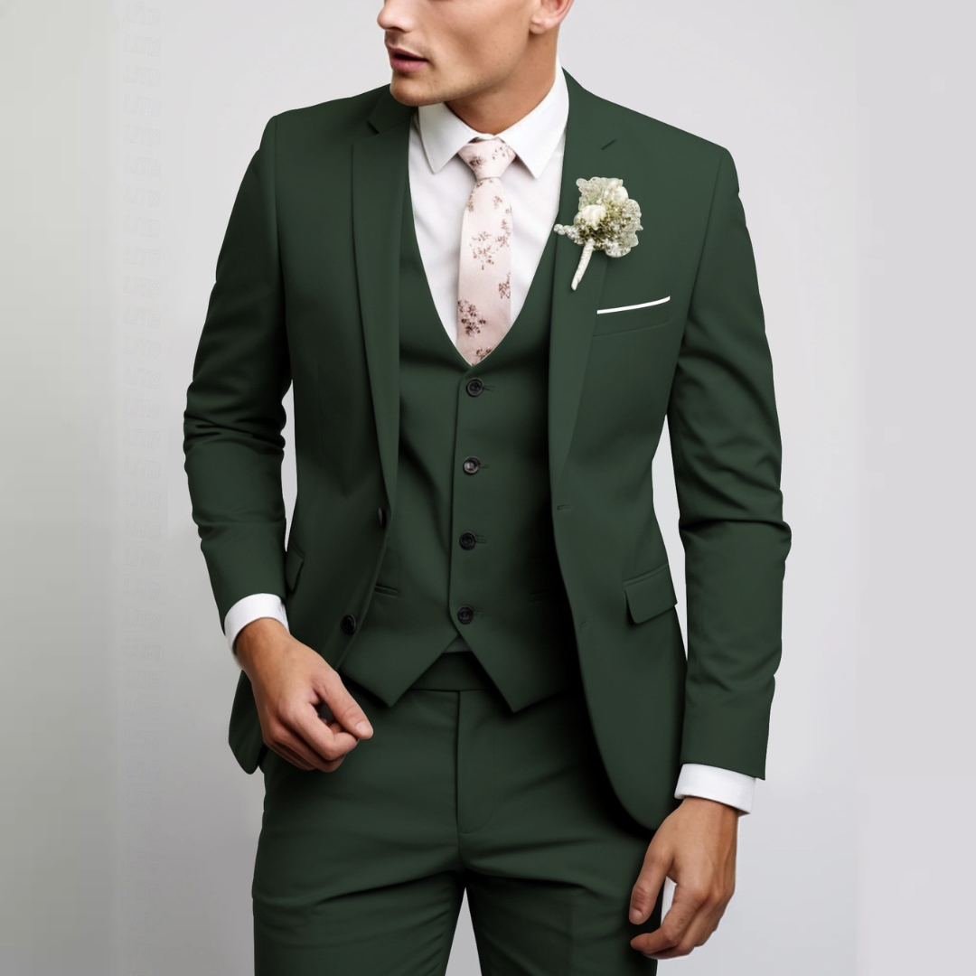 Conjunto de terno masculino com colete - paletó slim, semicurto e calças riscas