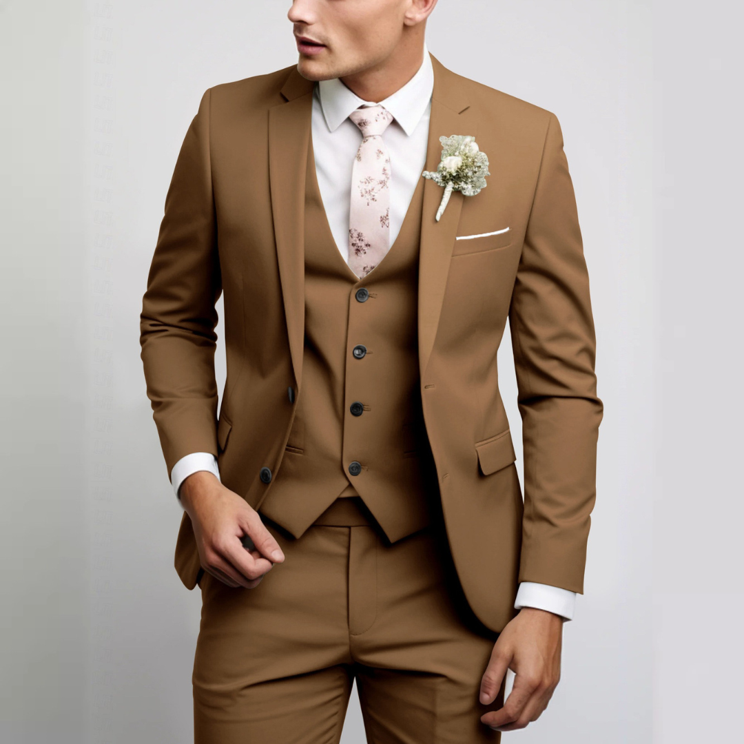 Conjunto de terno masculino com colete - paletó slim, semicurto e calças riscas