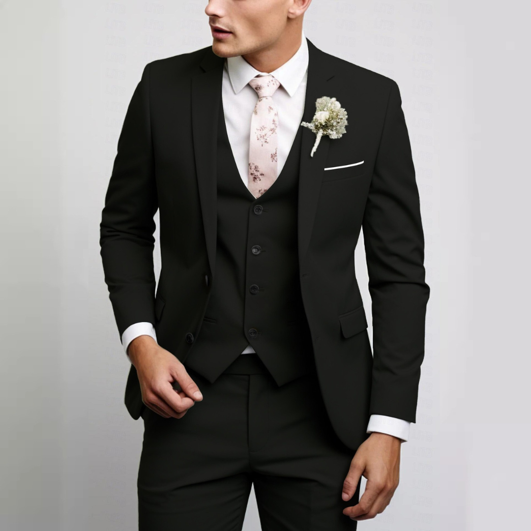 Conjunto de terno masculino com colete - paletó slim, semicurto e calças riscas