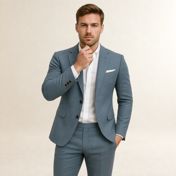 Conjunto de terno masculino de corte slim com blazer estruturado e calças