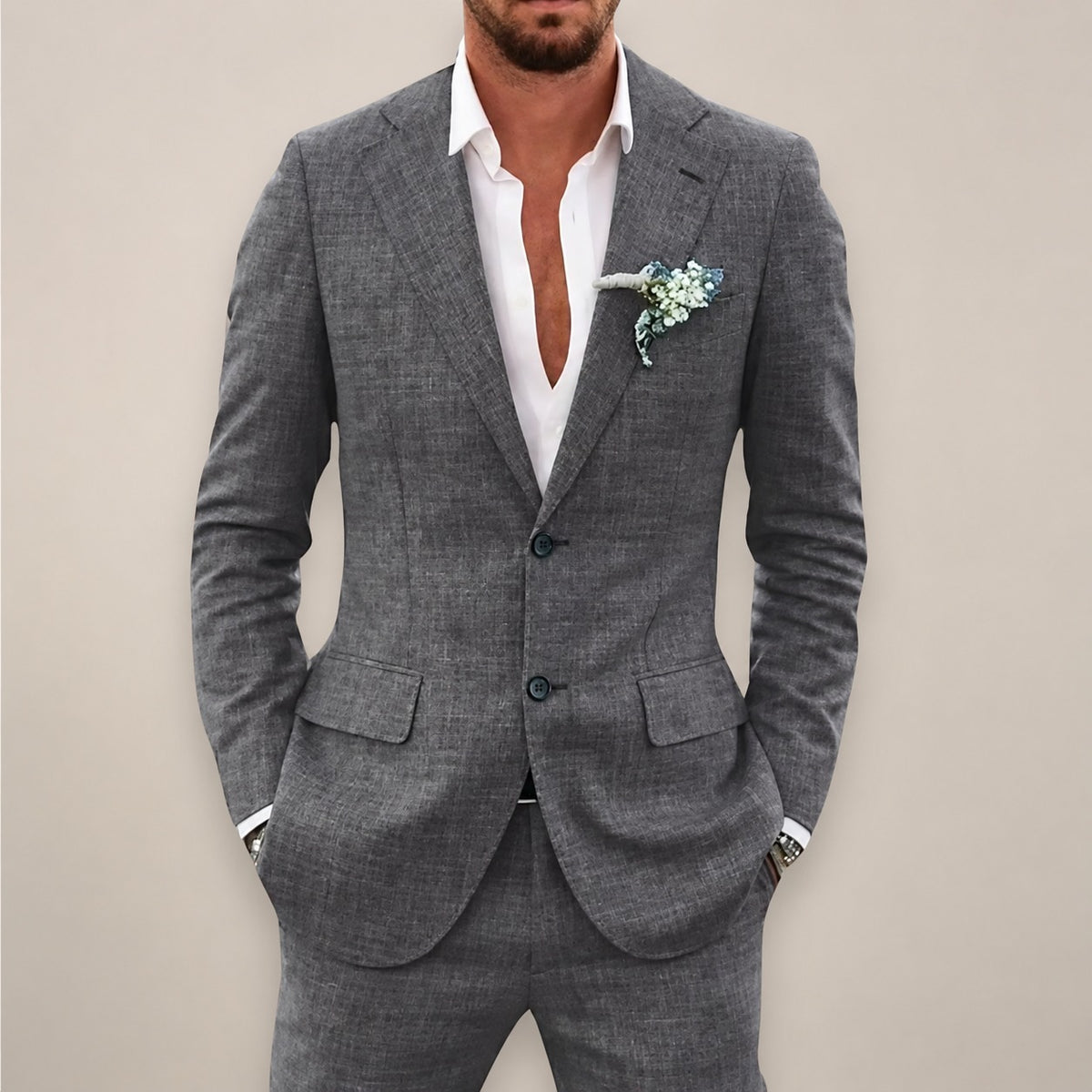 Conjunto de terno masculino de duas peças blazer de um botão com calças de corte reto