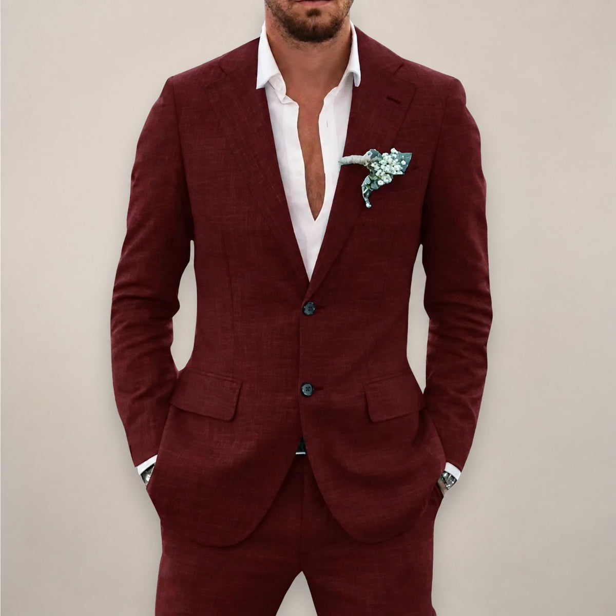 Conjunto de terno masculino de duas peças blazer de um botão com calças de corte reto