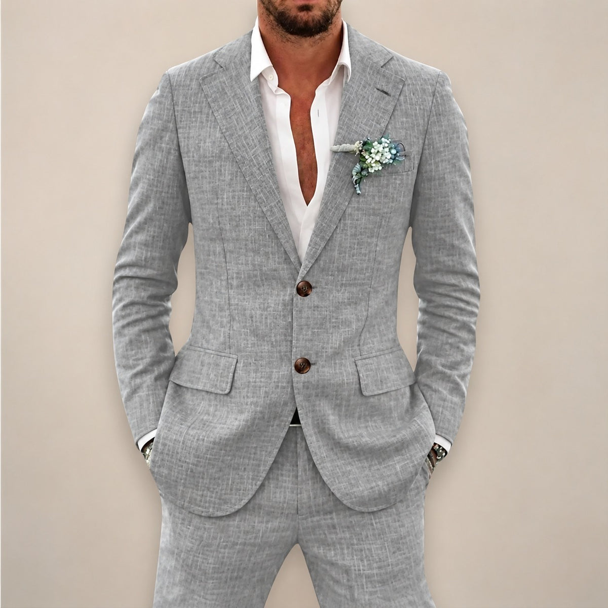 Conjunto de terno masculino de duas peças blazer de um botão com calças de corte reto