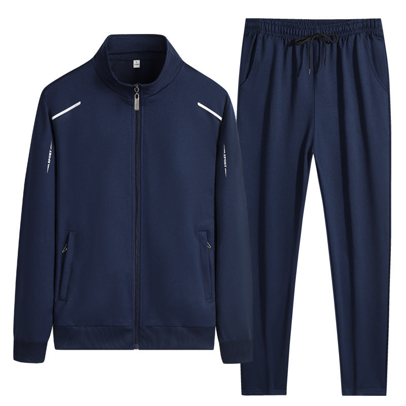 Conjunto esportivo masculino com jaqueta de gola alta e bolsos com zíper
