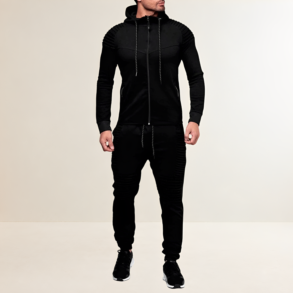 Conjunto esportivo masculino com moletom com zíper e calças jogger slim fit