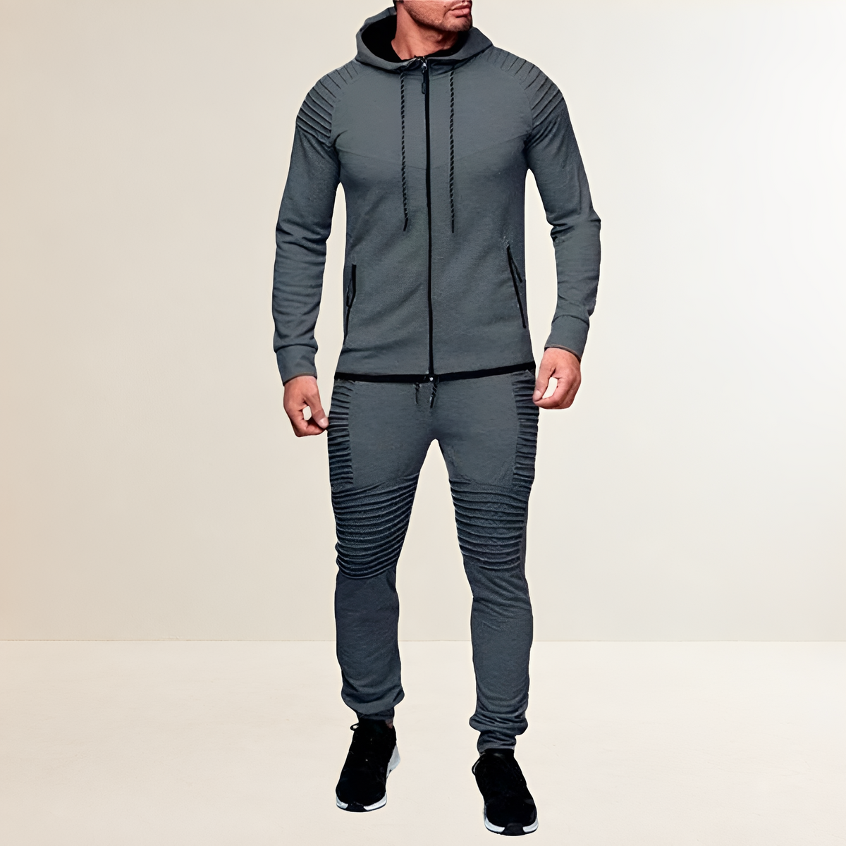 Conjunto esportivo masculino com moletom com zíper e calças jogger slim fit