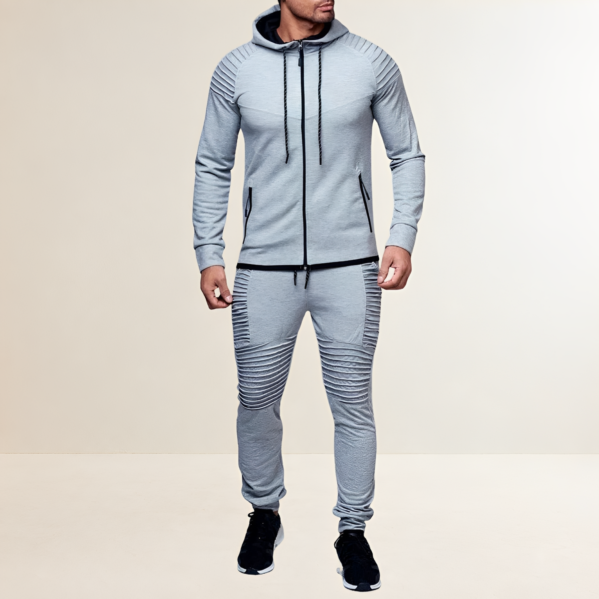 Conjunto esportivo masculino com moletom com zíper e calças jogger slim fit