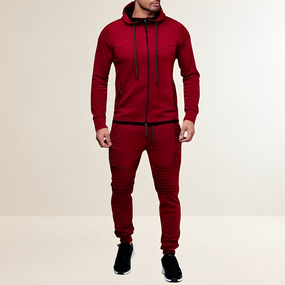 Conjunto esportivo masculino com moletom com zíper e calças jogger slim fit