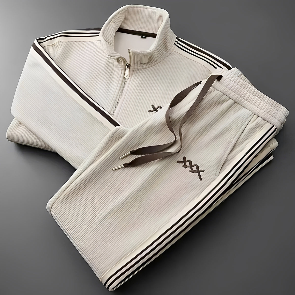 Conjunto esportivo masculino jaqueta com zíper e calças com cordão ajuste