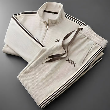 Conjunto esportivo masculino jaqueta com zíper e calças com cordão ajuste