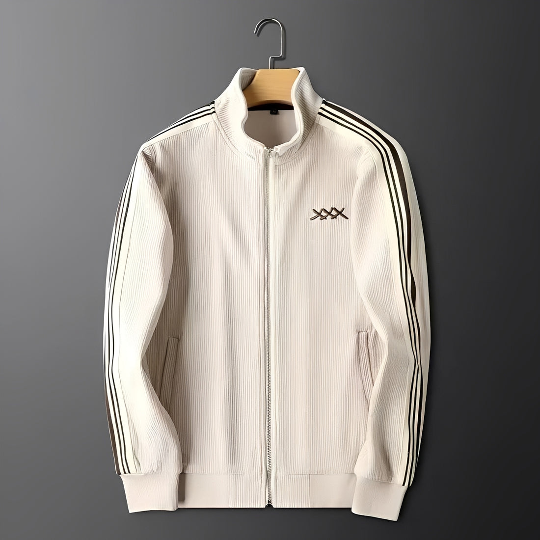 Conjunto esportivo masculino jaqueta com zíper e calças com cordão ajuste