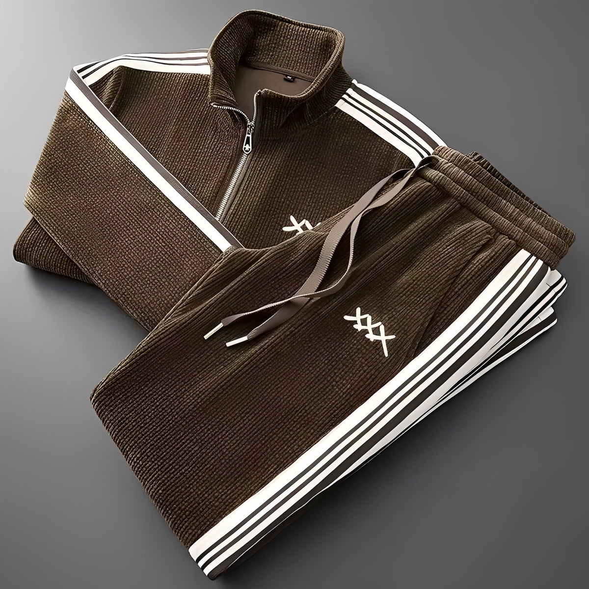 Conjunto esportivo masculino jaqueta com zíper e calças com cordão ajuste