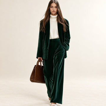 Conjunto feminino blazer e calças de perna larga corte elegante