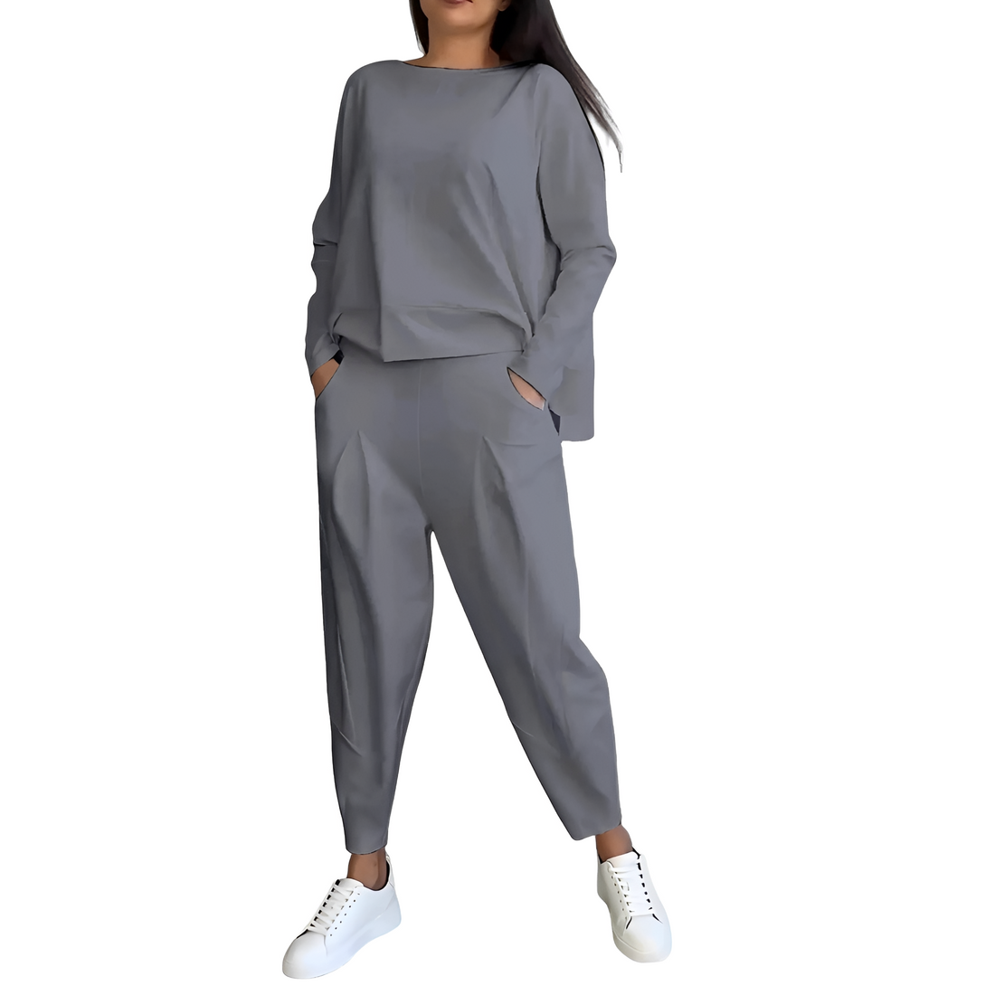 Conjunto feminino de moletom com blusa de manga longa e calça ajustada
