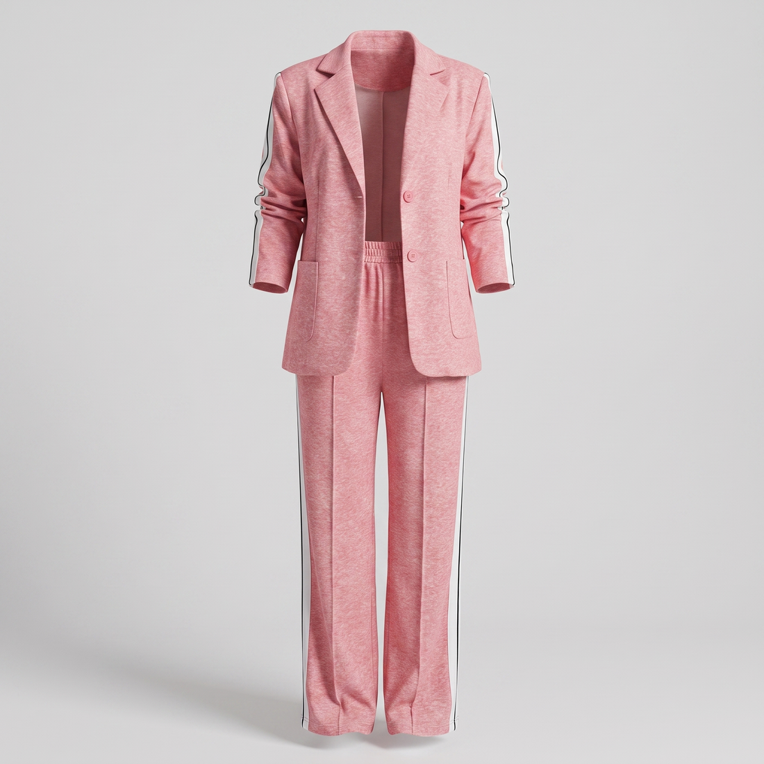 Conjunto social feminino de blazer e calça wide com risca lateral