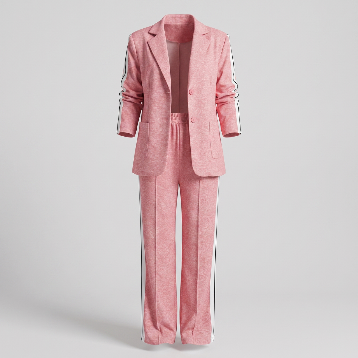 Conjunto social feminino de blazer e calça wide com risca lateral