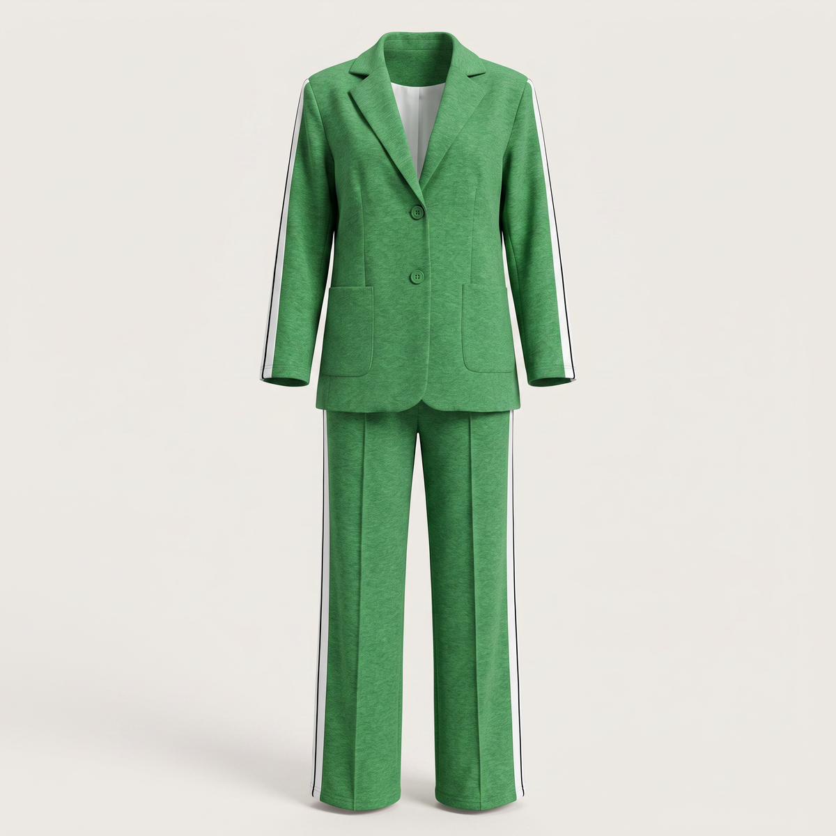 Conjunto social feminino de blazer e calça wide com risca lateral