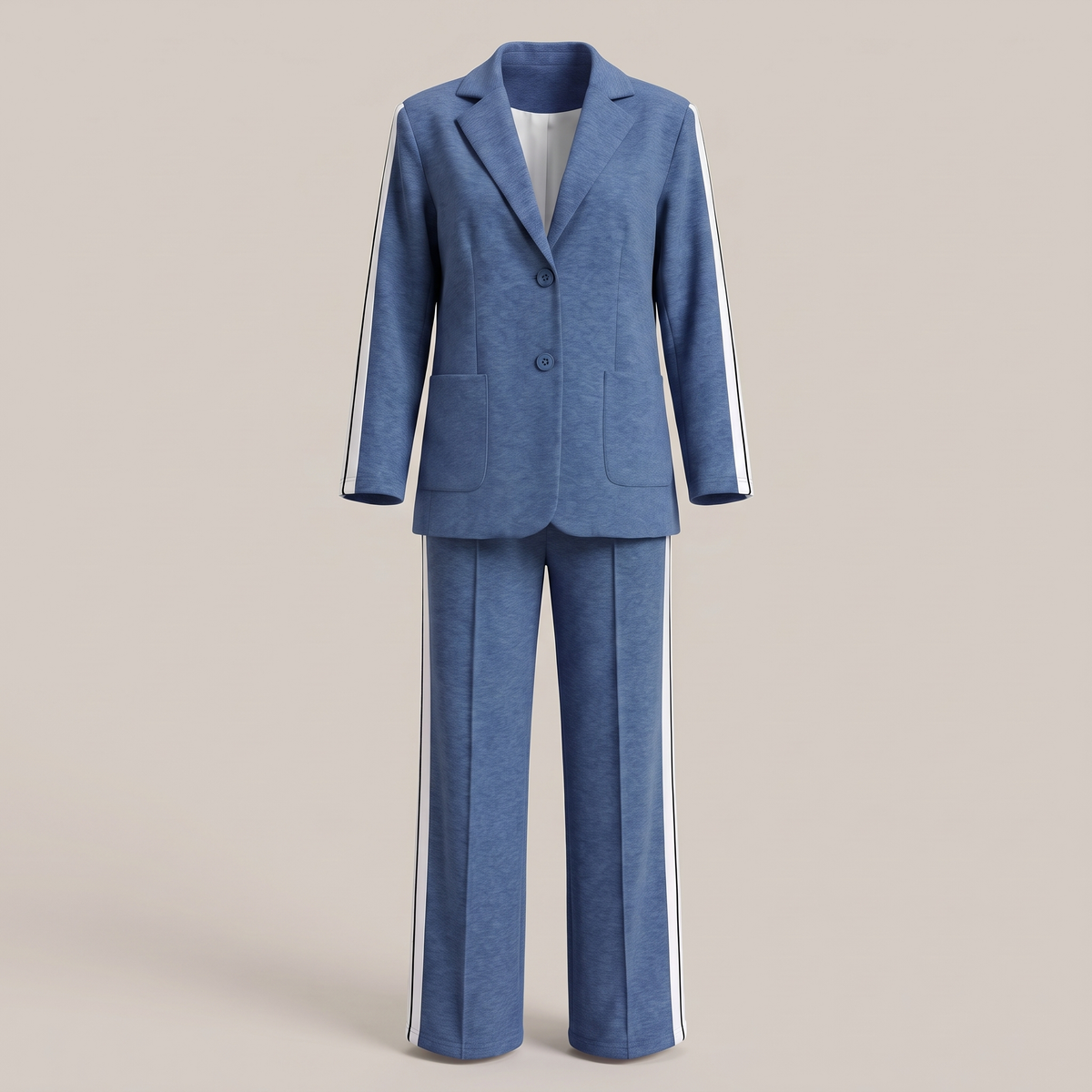 Conjunto social feminino de blazer e calça wide com risca lateral