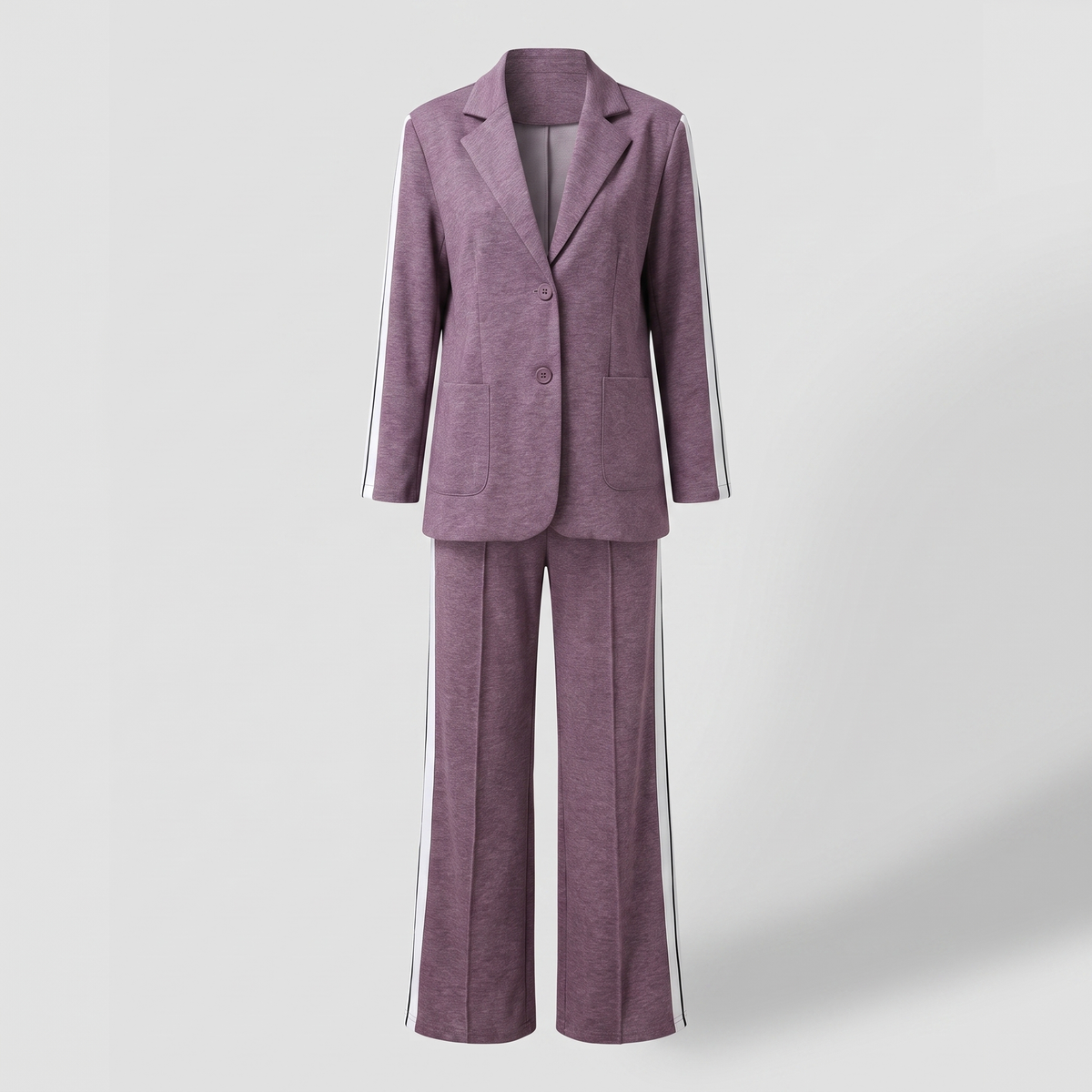 Conjunto social feminino de blazer e calça wide com risca lateral