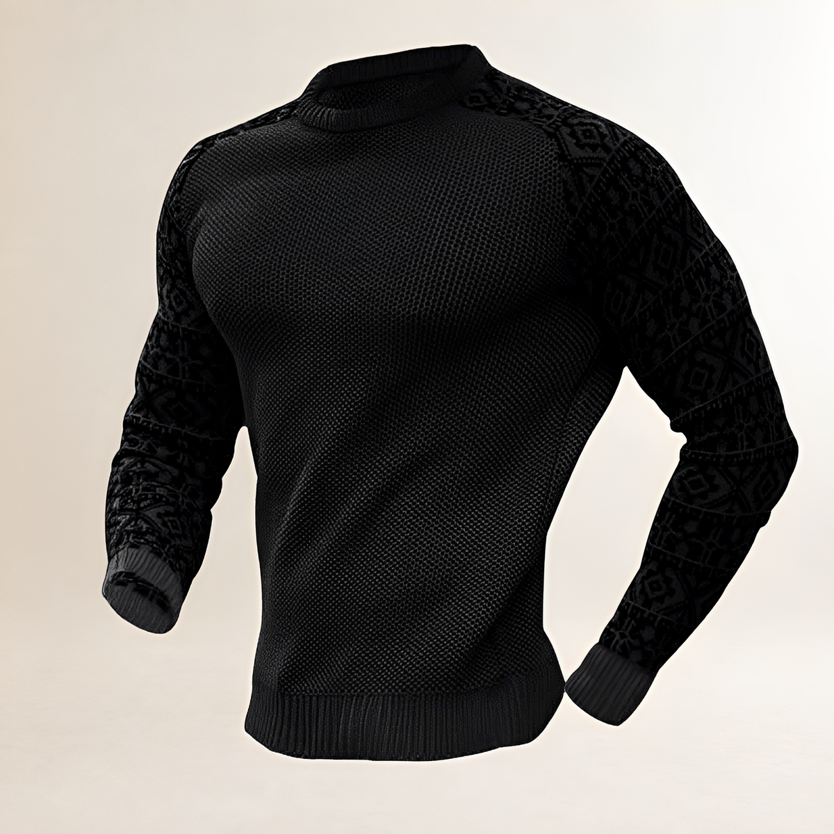 Fato masculino de jumper com mangas raglan contrastantes e pespontos Fair Isle - manga comprida