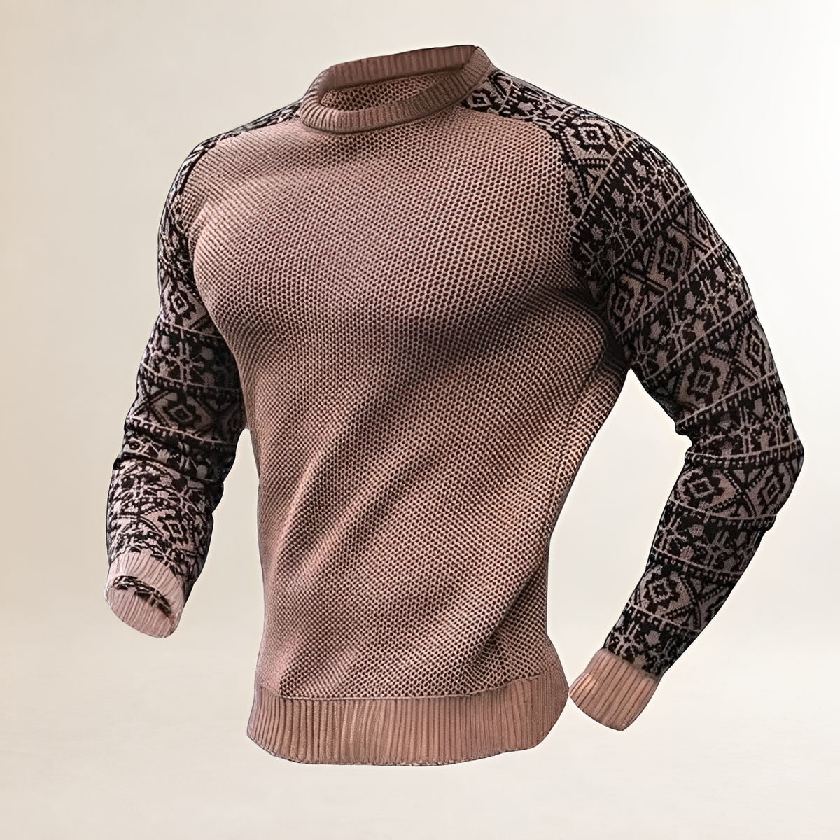 Fato masculino de jumper com mangas raglan contrastantes e pespontos Fair Isle - manga comprida