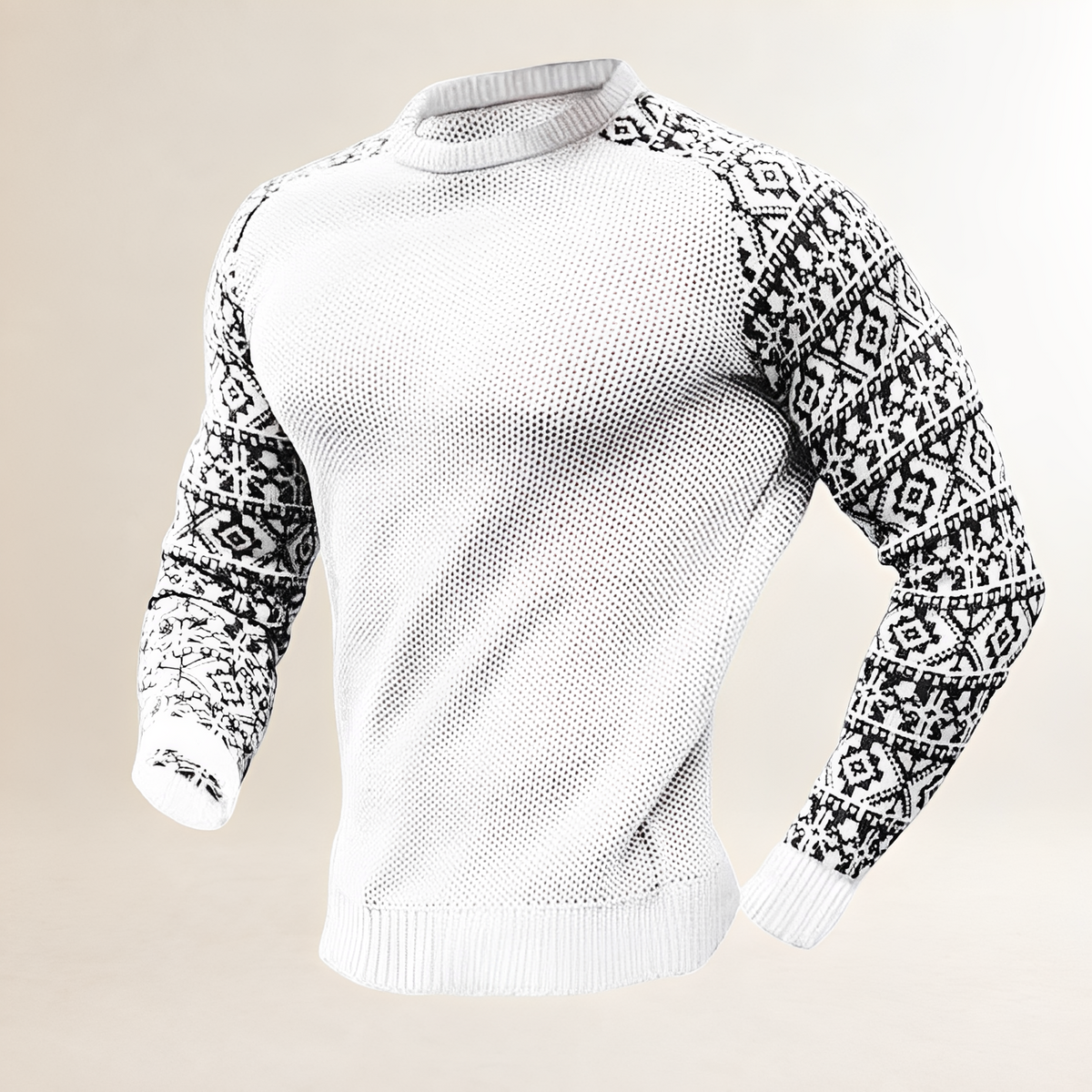 Fato masculino de jumper com mangas raglan contrastantes e pespontos Fair Isle - manga comprida