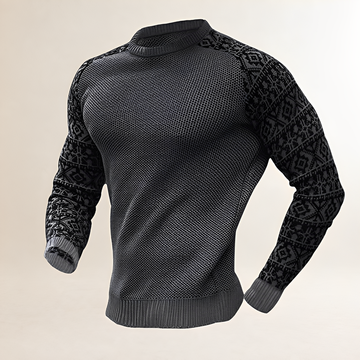 Fato masculino de jumper com mangas raglan contrastantes e pespontos Fair Isle - manga comprida