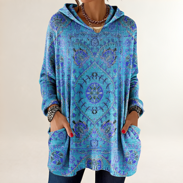 Hoodie Feminino Blusão Casaco Pulôver com Capuz - Poncho/Comprimento Tunic Regional com Bolso Frontal