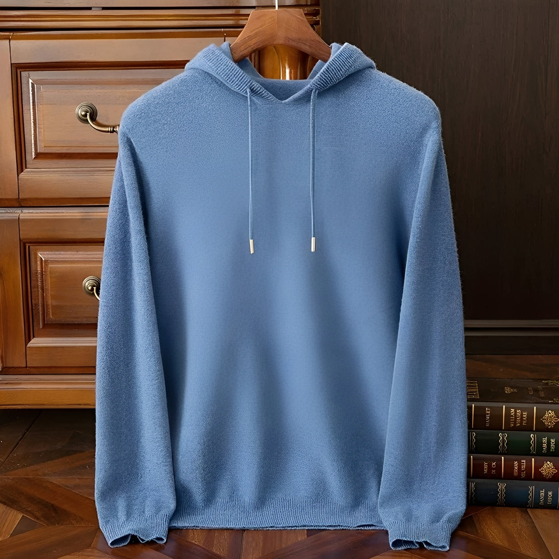 Hoodie Masculino com Decote em V e Cordão Ajustável - Pulôver de Manga Comprida