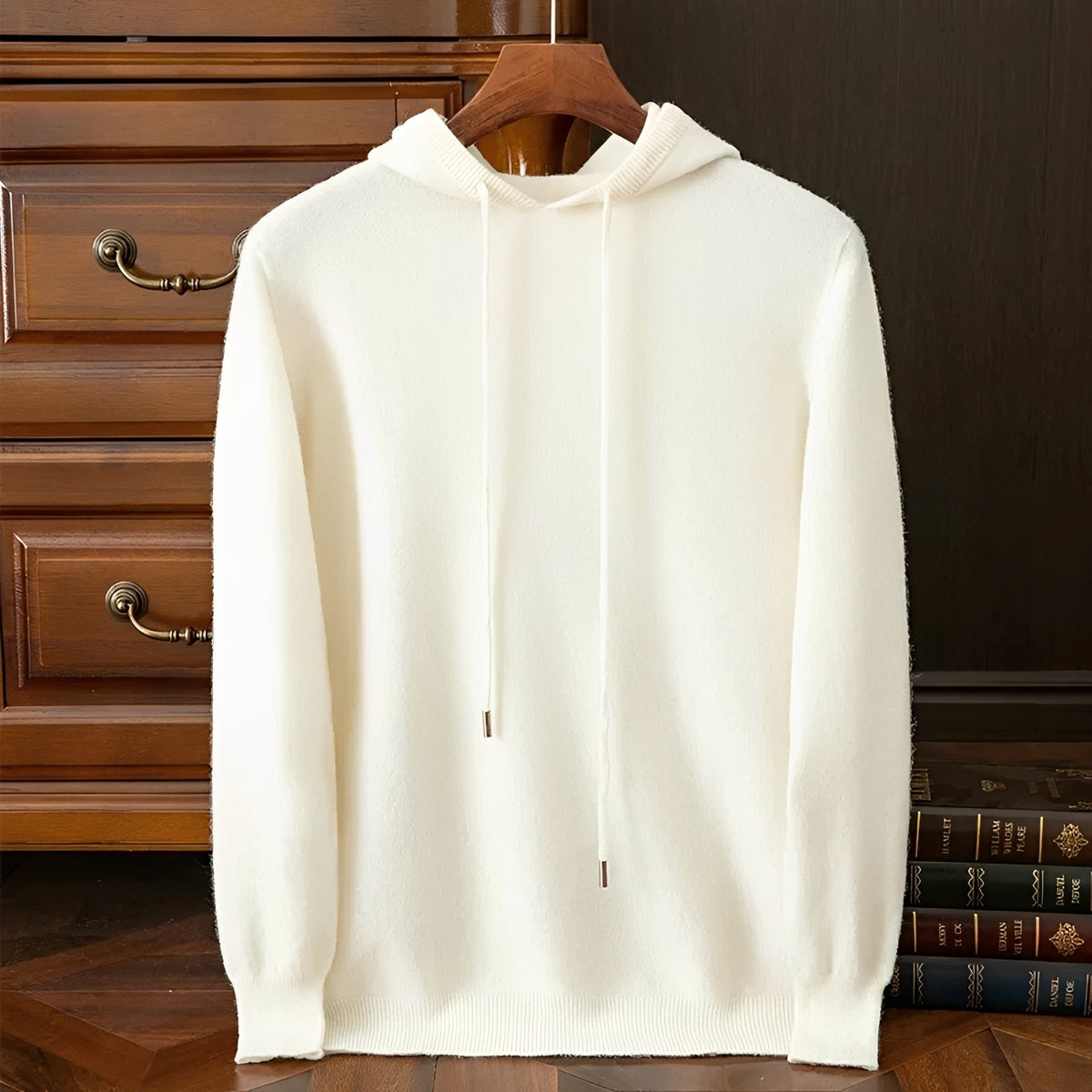 Hoodie Masculino com Decote em V e Cordão Ajustável - Pulôver de Manga Comprida