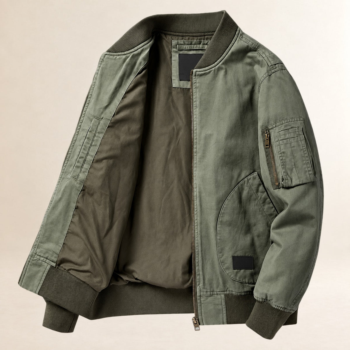 Jaqueta bomber masculina com bolso utilitário e punhos canelados