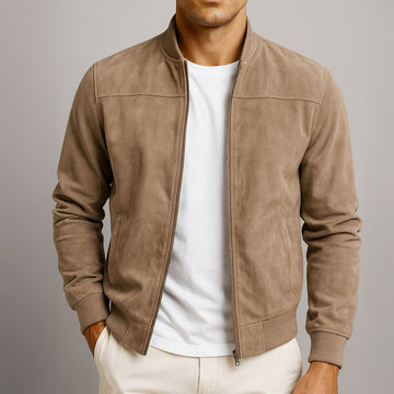 Jaqueta bomber masculina com fechamento por zíper, punhos canelados e corte relaxado