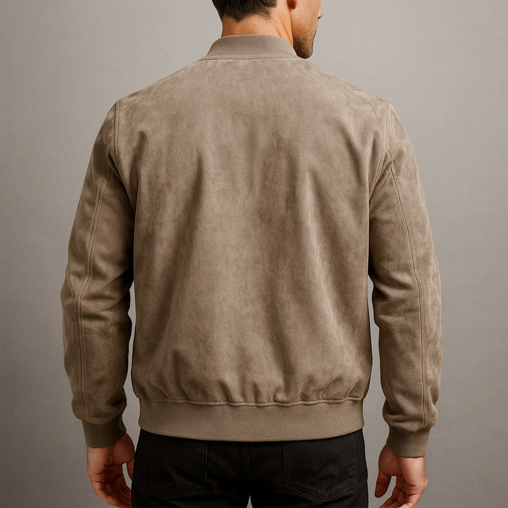 Jaqueta bomber masculina com fechamento por zíper, punhos canelados e corte relaxado