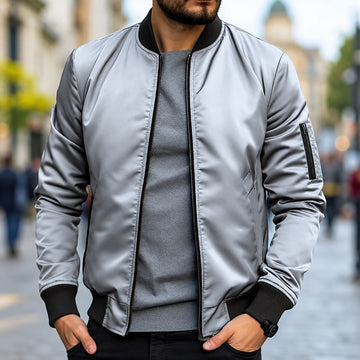 Jaqueta bomber masculina corte clássico com punhos canelados e zíper
