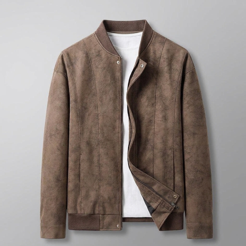 Jaqueta bomber masculina zip-front com gola e punhos de ribana e corte relaxed fit