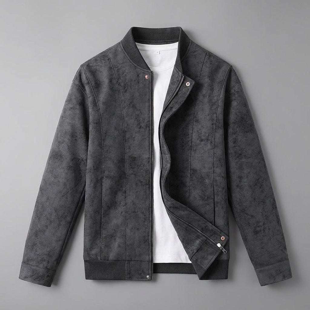 Jaqueta bomber masculina zip-front com gola e punhos de ribana e corte relaxed fit