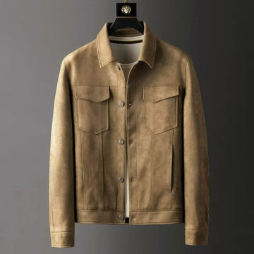 Jaqueta casual masculina com fechamento de botões e bolsos no peito