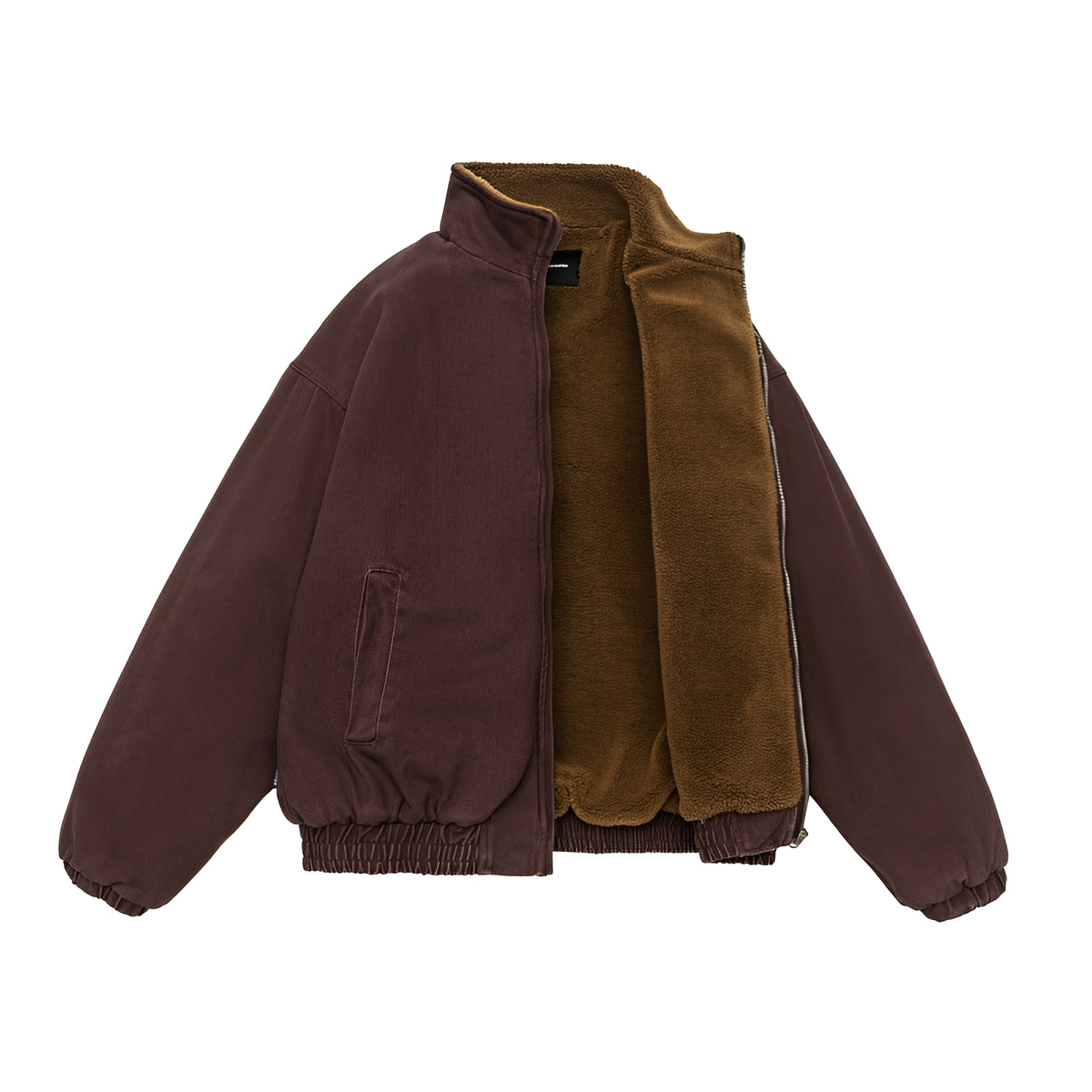Jaqueta casual masculina com fechamento por zíper, corte oversized e colarinho alto