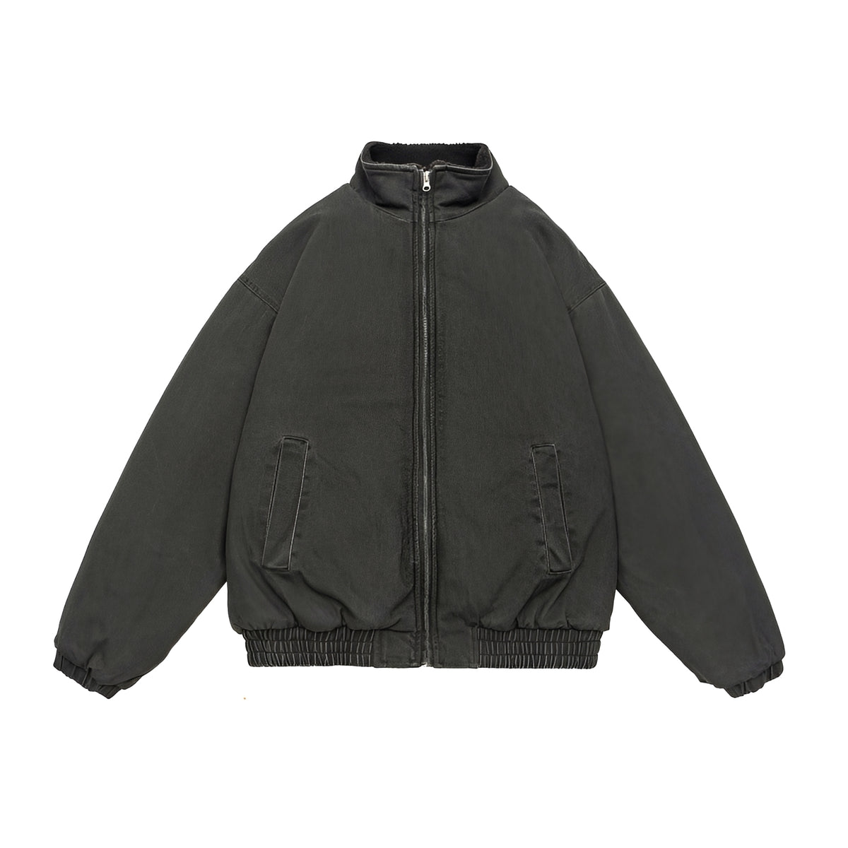 Jaqueta casual masculina com fechamento por zíper, corte oversized e colarinho alto