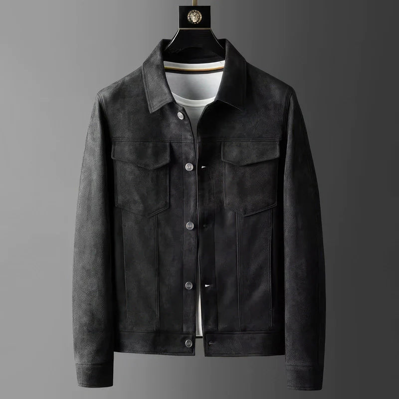 Jaqueta casual masculina com fechamento de botões e bolsos no peito