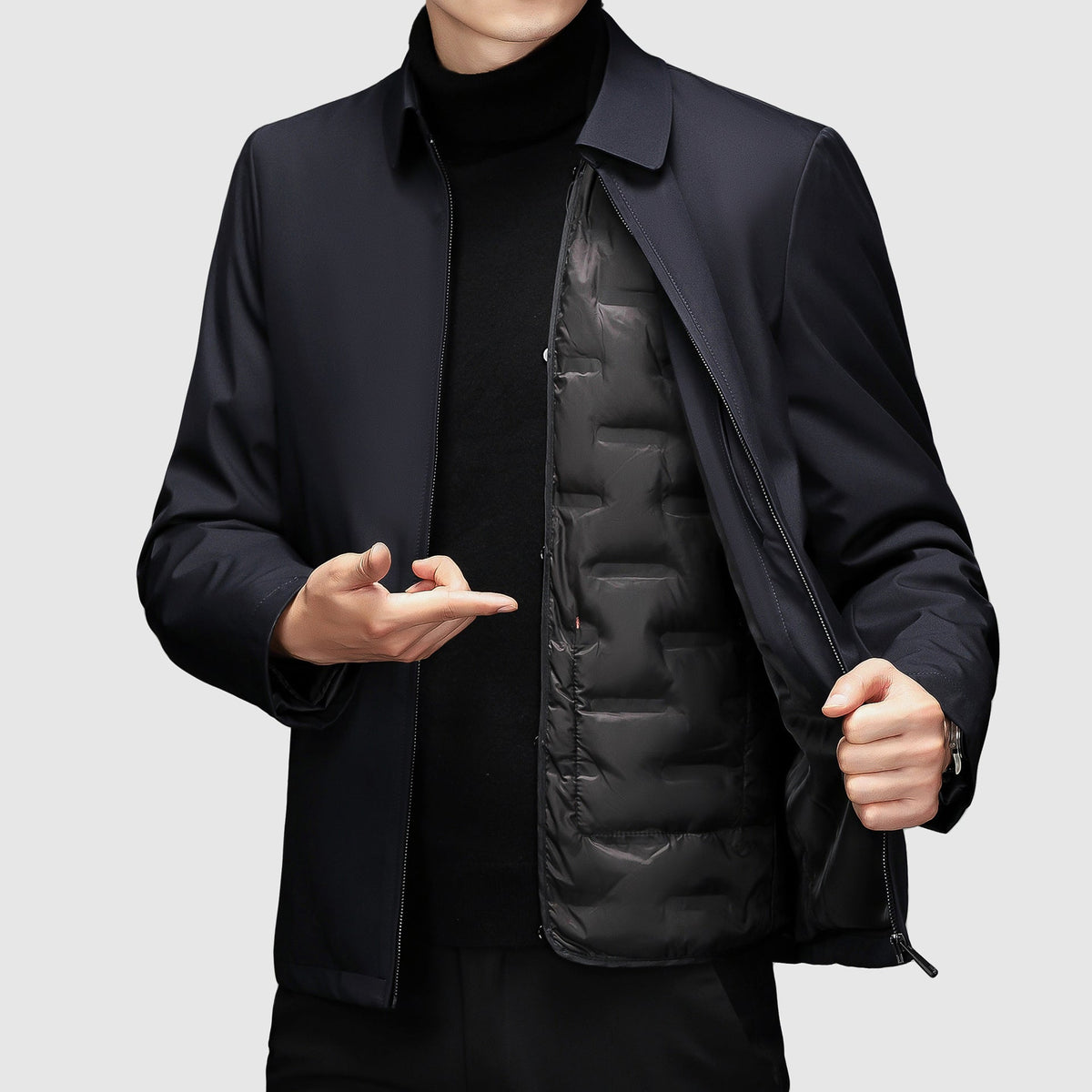 Jaqueta casual masculina com zíper e polo no colarinho - ajuste regular