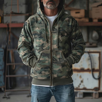 Jaqueta de Moletom com Capuz e Estampa Camuflada para Homens