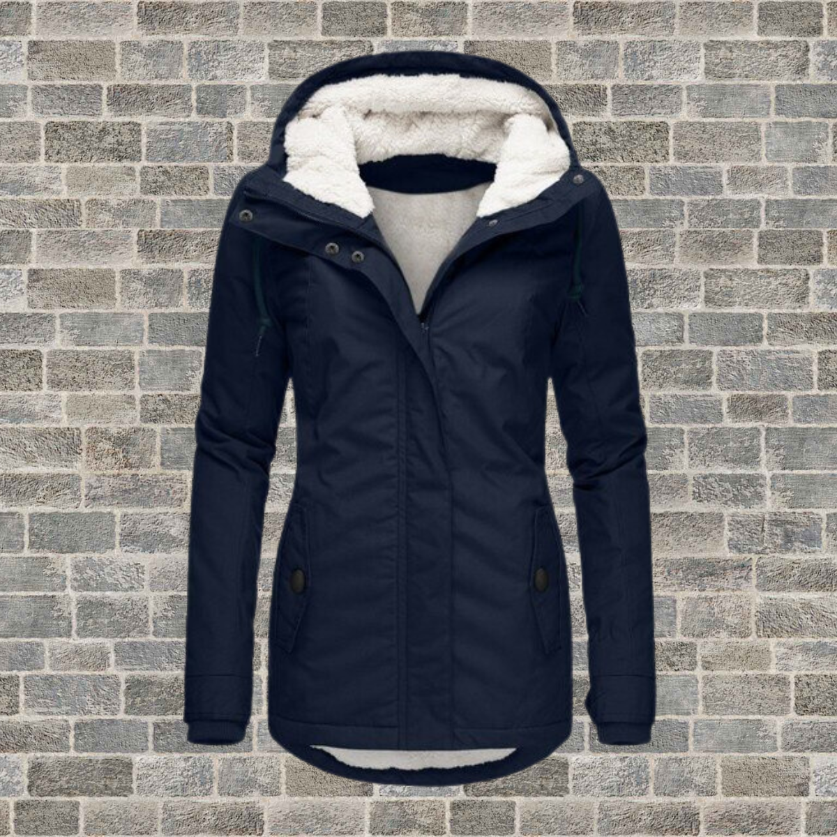 Jaqueta feminina de inverno com capuz casual com zíper e bolsos laterais